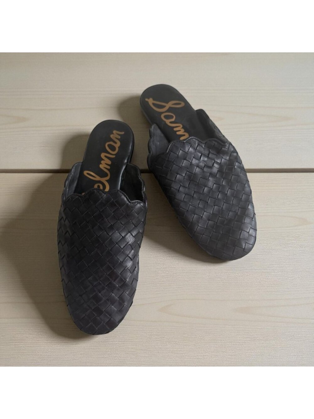 SAM EDELMAN Black Leather Woven Mules Flats Size 6